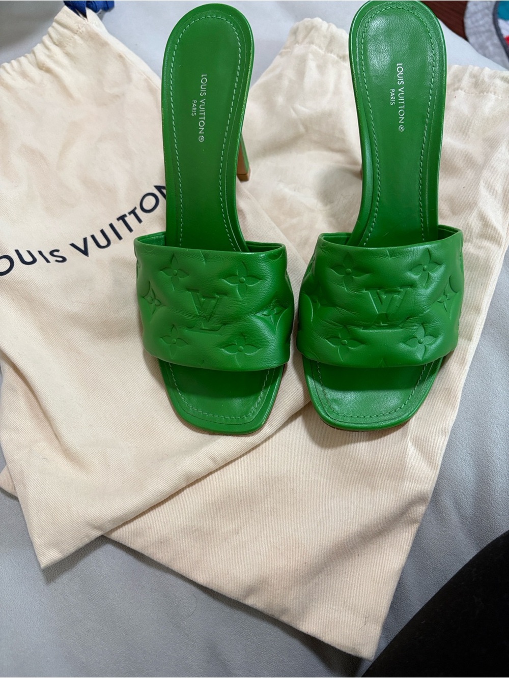 Louis Vuitton Green Quilted Monogram Slide Mules